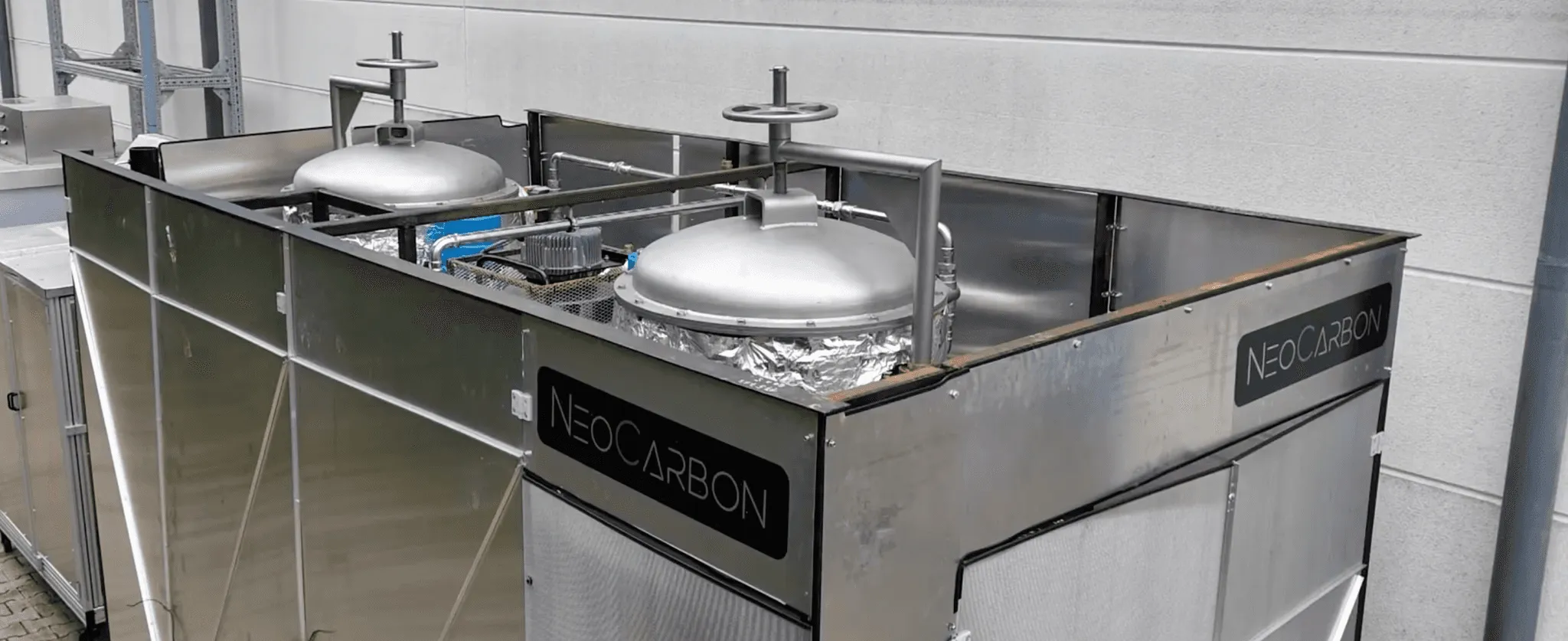 Close-up of a NeoCarbon unit's stainless steel capture vessels