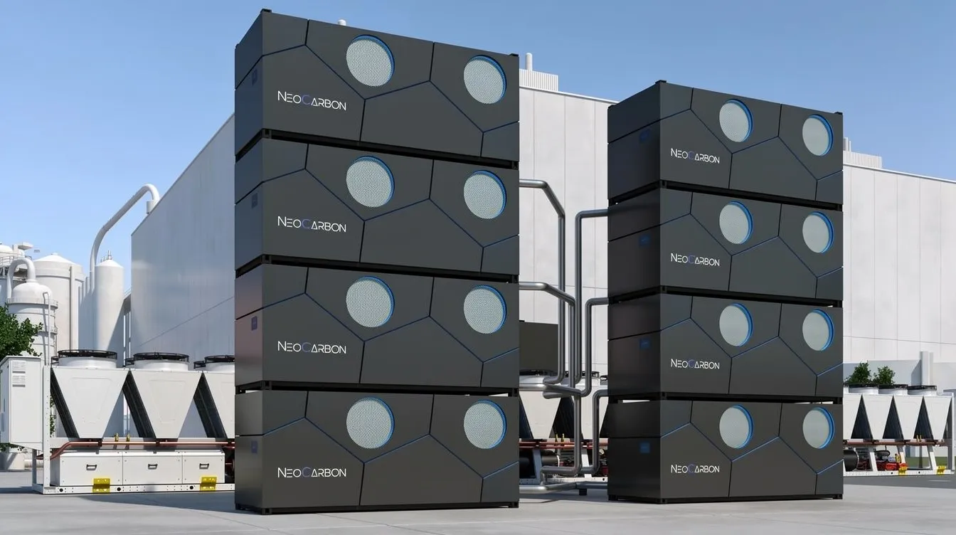 Render of NeoCarbon units integrated alongside conventional chillers at an industrial site